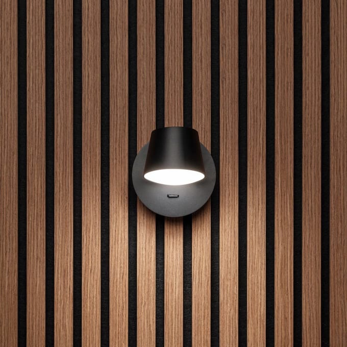 Akudeco – Wandlamp met netstroomaansluiting – Modern rond ontwerp – 3000K – Zwart