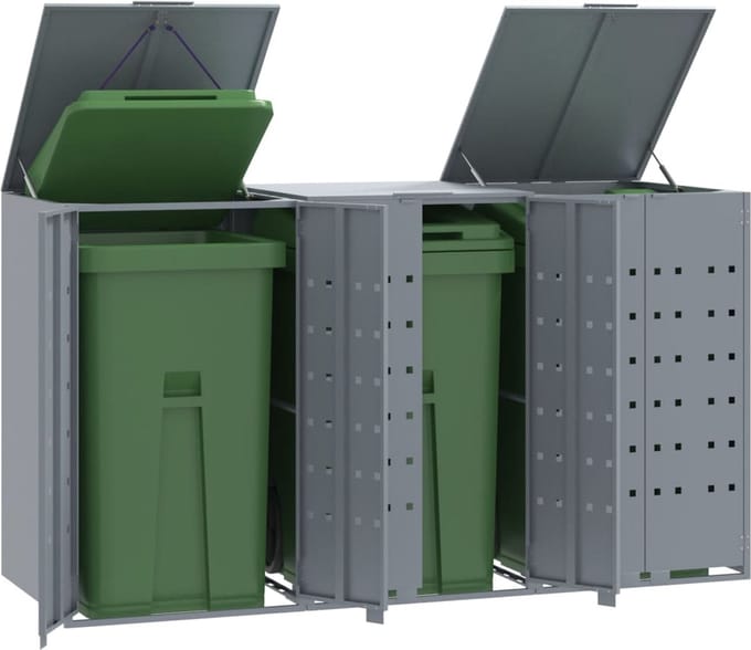Kliko ombouw - UV-bestendig - Container - Berging - 3 Afvalbakken - Staal - Weerbestendig - Grijs