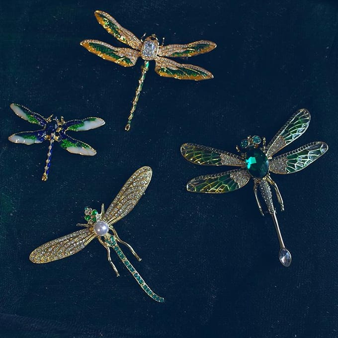 Edele Retro Handgemaakte Libelle Emaille Broche Vrouw Bruiloft Feest Kleding Broches Strass Dieren Corsage black