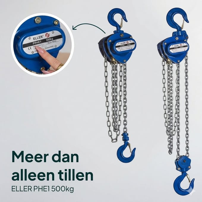Handtakel PHE-1 - 1.000 kg werklast - 9 meter hijshoogte - Met certificaat