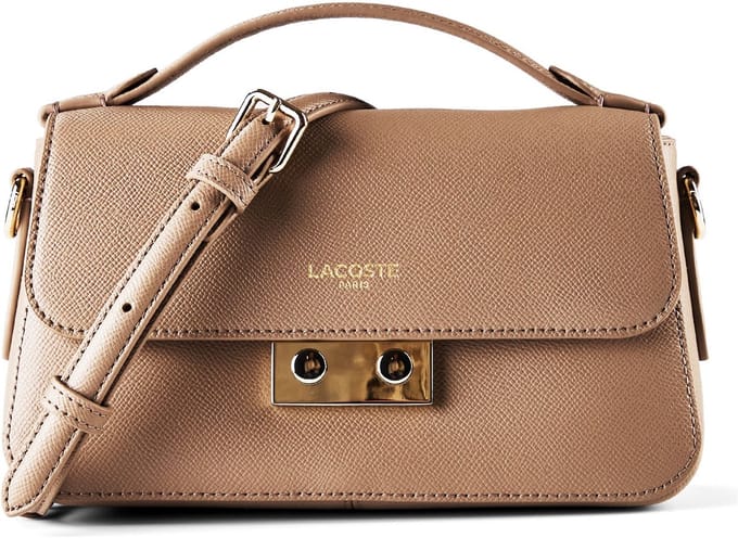 LACOSTE Leren schoudertas Flap Crossover Bag Taupe