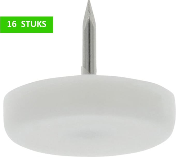 TARROX kunststof glijvoet met spijker | Ø 25 mm | wit | 16 STUKS