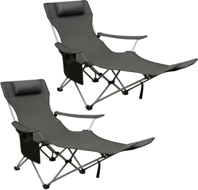 Coemo 2-delige set ligstoel draagbare campingstoel, inklapbaar, bekerhouder, tas - Grijs