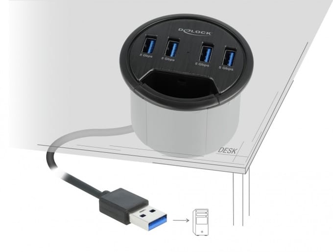 Delock 4 Port In-Desk Hub with 4 x SuperSpeed USB Type-A Port