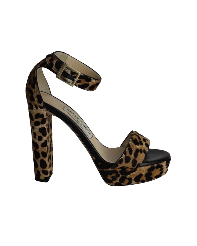 Jimmy Choo Holly platform sandalen met dierenprint van ponyhaar