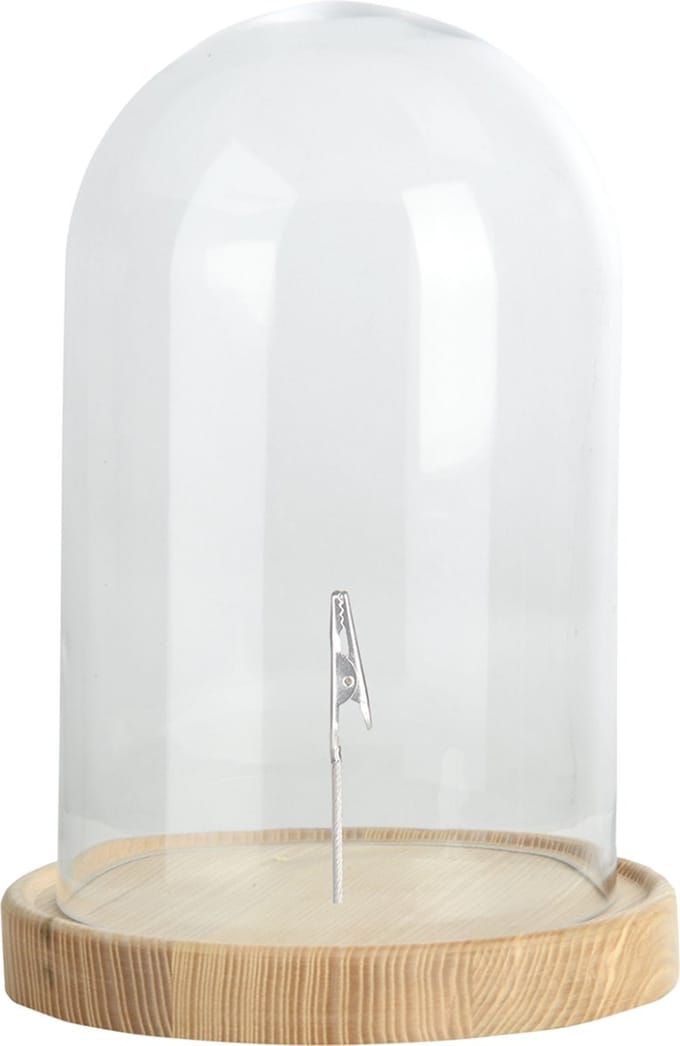 Esschert Design stolp - glas - houten bruin plateau - D20,5 x H31 cm