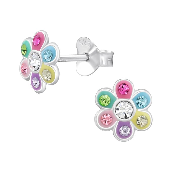 Oorbellen meisje bloem - zilver - glitter