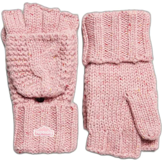 Superdry Gebreide Handschoenen met Kabelpatroon Roze Grootte: 1SIZE