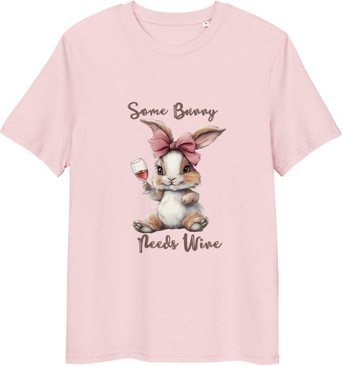 Some Bunny Needs Wine T-shirt - Grappig Konijn met Wijn - Dames & Heren - Roze - M
