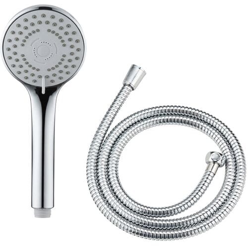 WENKO Handdouche set Basic 9,5cm - 5 straalsoorten - Chroom - Douchekop met slang