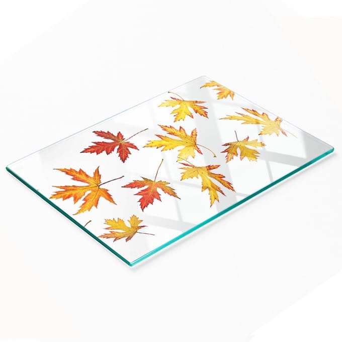 Decoratieve glazen serveerplank voor snacks, herfstbladeren, 80x52 cm
