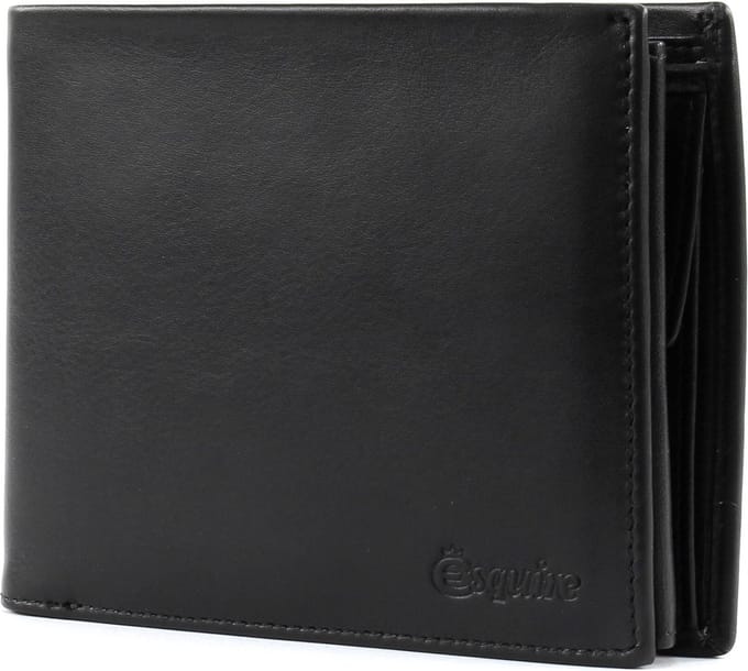 Esquire Leren Portemonnee New Silk Wallet Quer with Flap Black Zwart