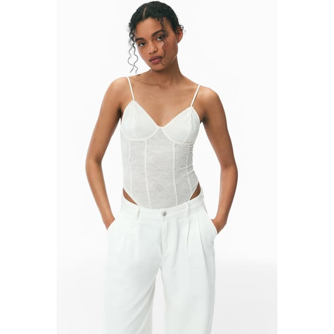 Stradivarius Kanten body met bandjes  Vanille M