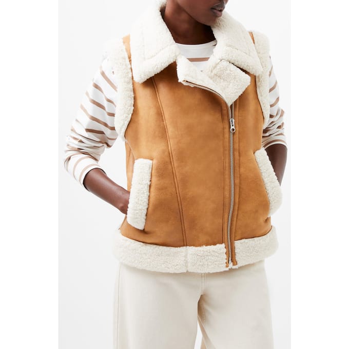 French Connection Camry Suedette Gillet Tan Größe: L | Gilets Outlet | Damen