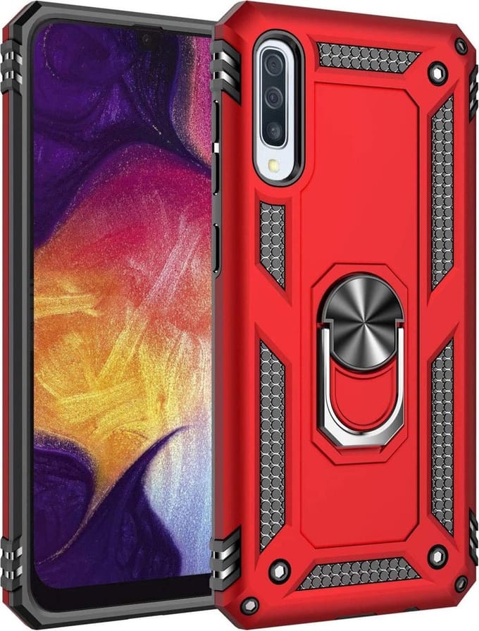 Hoesje Geschikt voor: Samsung Galaxy A20E Rugged Ring Armor schokbestendige rood