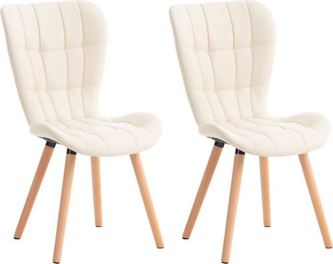 CLP Elda Set van 2 eetkamerstoelen - Zonder armleuning - Hout - creme Kunstleer