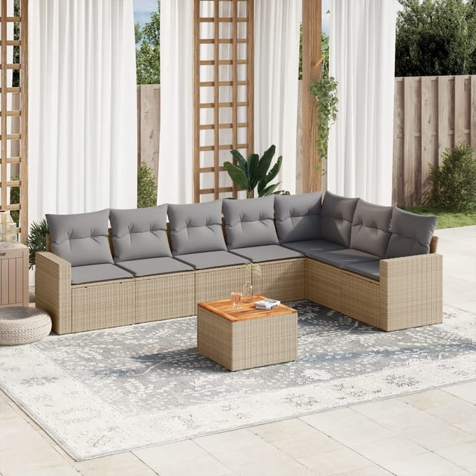 vidaXL - 8-delige - Loungeset - met - kussens - poly - rattan - beige