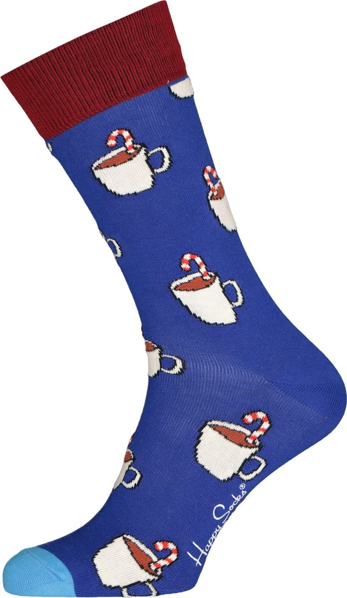 Happy Socks Candy Cane Cocoa Sock - blauw met warme choco - Unisex - Maat: 41 - 46