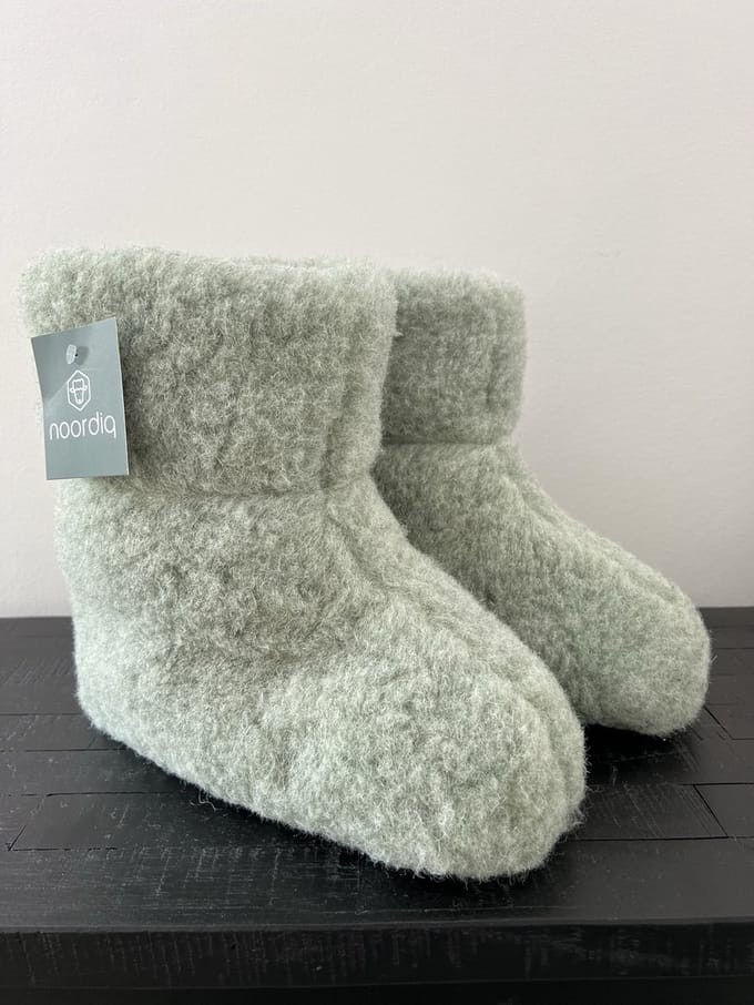 Noordiq - Merino Wollen Sloffen - Groengrijs - Maat 45/46