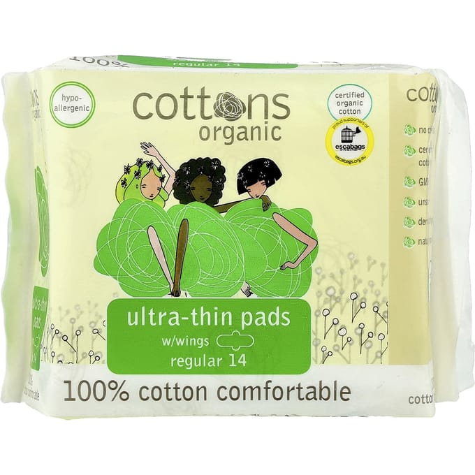 Katoen, 100% katoen comfortabele ultradunne vleugelpads, effen, 14 pads green