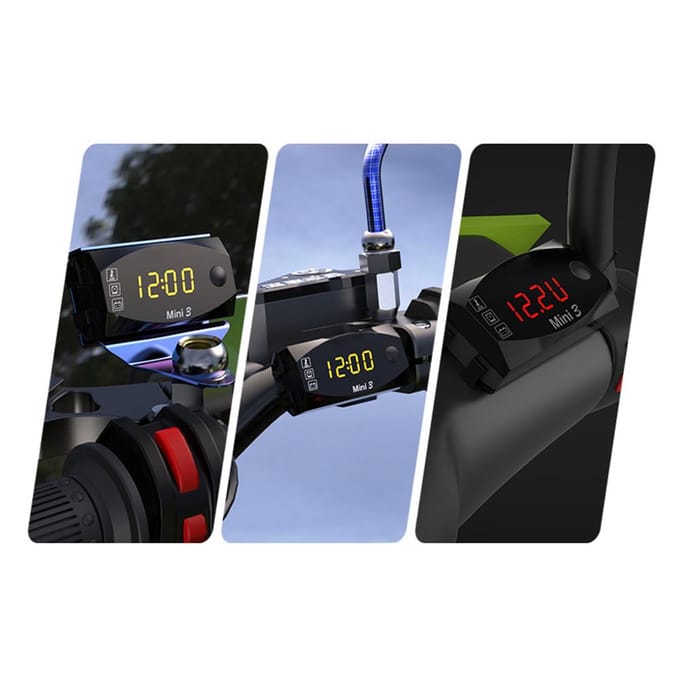 motorfiets DC 6 V-30 V 3 In 1 Digitale Tijdklok + Thermometer + Spanning voltmeter IP67 Waterdicht Red light zwart