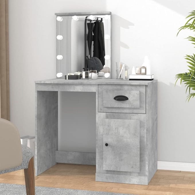 Kaptafel met LED - Make-up tafel Vanity set - Schoonheidsroutine - Asymmetrisch design - 90x50x1325 cm - Beton Grijs