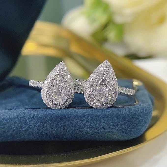 Mode Peervorm Ring Voor Vrouwen Luxe Micro Verharde Kristallen Zirkoon Ring Elegante Bruids Bruiloft Engagement Sieraden Voor Lover 8 white