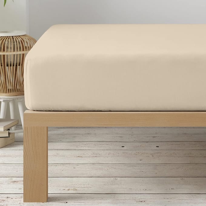 Hoeslaken Microvezel Rechthoekig 90x200 cm Beige Elastiek Rondom