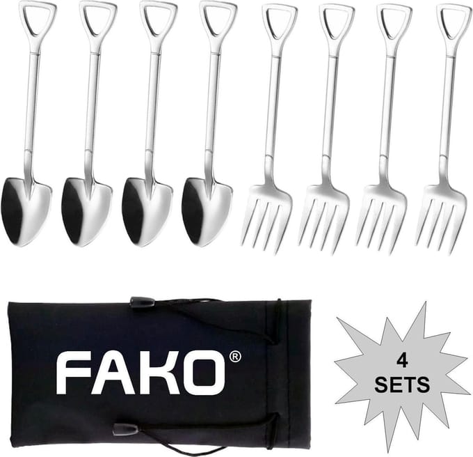 Fako Bijoux® - Gebak Bestek - Dessert Bestek - Schep & Hark - Zilver - 4 Sets