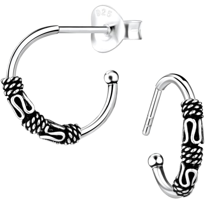 Joy|S - Zilveren Bali oorringen stud - classic - 14 mm - geoxideerd