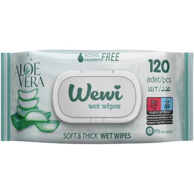 Lingettes Humides Douces Wewi à l'Aloe Vera, Sans Alcool, 120 Pièces
