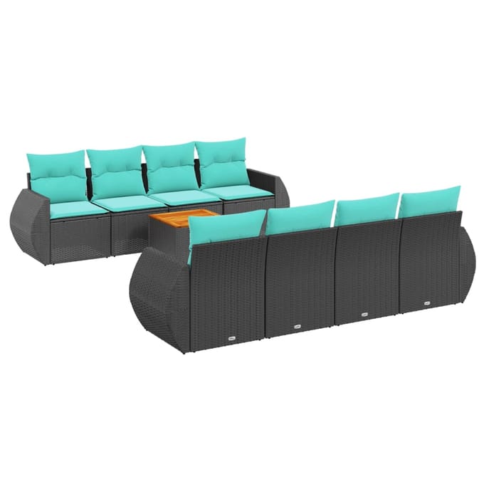 vidaXL - 9-delige - tuinbankset - met - kussens - van - zwart - polyrotan