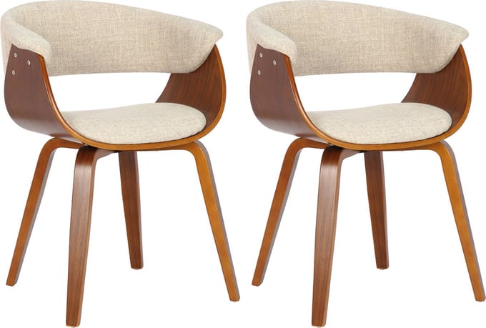 CLP Bruce Set van 2 Eetkamerstoelen - Met armleuning - Hout frame - Stof/walnoot/creme
