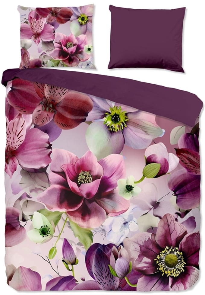 Pure dekbedovertrek bloemen - 1 persoons 140x200/220 cm - Bordeaux - Microvezel