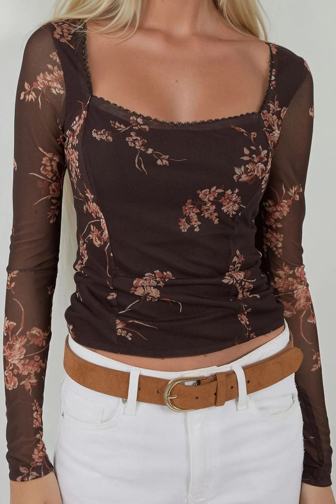 Hartkraag Gedrukt Langsleeve T-shirt