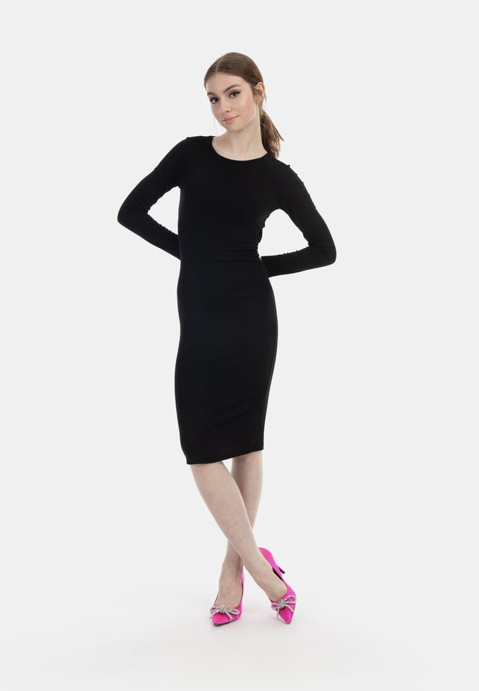 Mymo Midi-jurk met lange mouwen Dames zwart