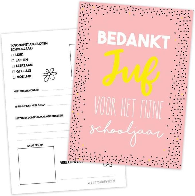 Invulkaart juf - bedankt juf - cadeau juf - einde schooljaar - kaart juf - A5