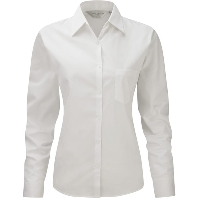 Jerzees Dames/Dames Lange Mouw Zuiver Katoenen Werkoverhemd (Wit)