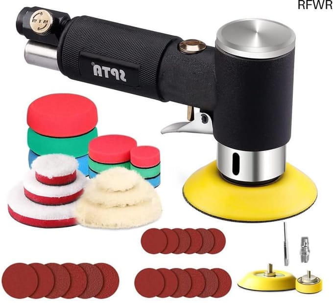 Mini polijstmachine - Luchtschuurmachine - Detailing werkzaamheden - Excentrische methode - 23-delige set - Zilver