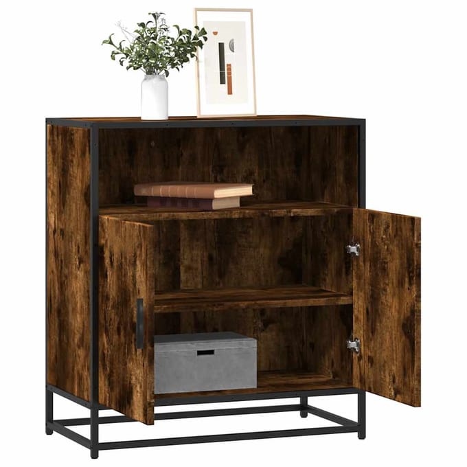 vidaXL - Dressoir - 68x35x76 - cm - bewerkt - hout - en - metaal - gerookt - eiken