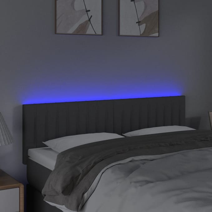 vidaXL - Hoofdbord - LED - 144x5x78/88 - cm - stof - donkergrijs