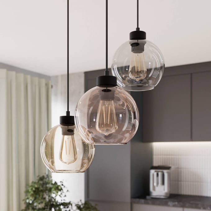 TK Lighting Hanglamp Cubus, Ø 50 cm, 3-lamps, helder/honingbruin, glas