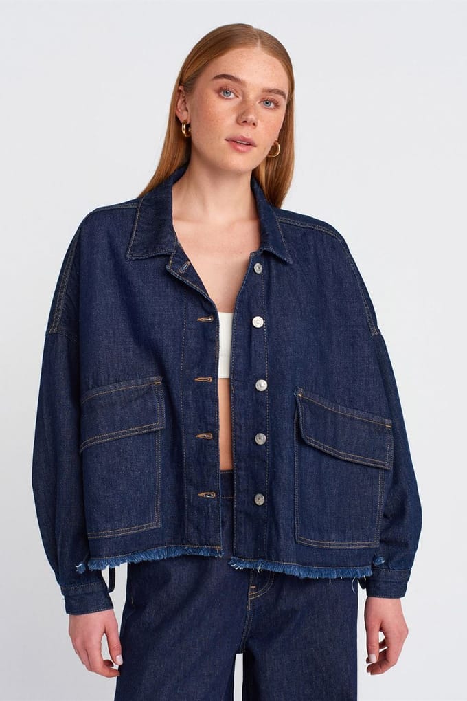 Overmaatse Katoenen Denim Knopjasje