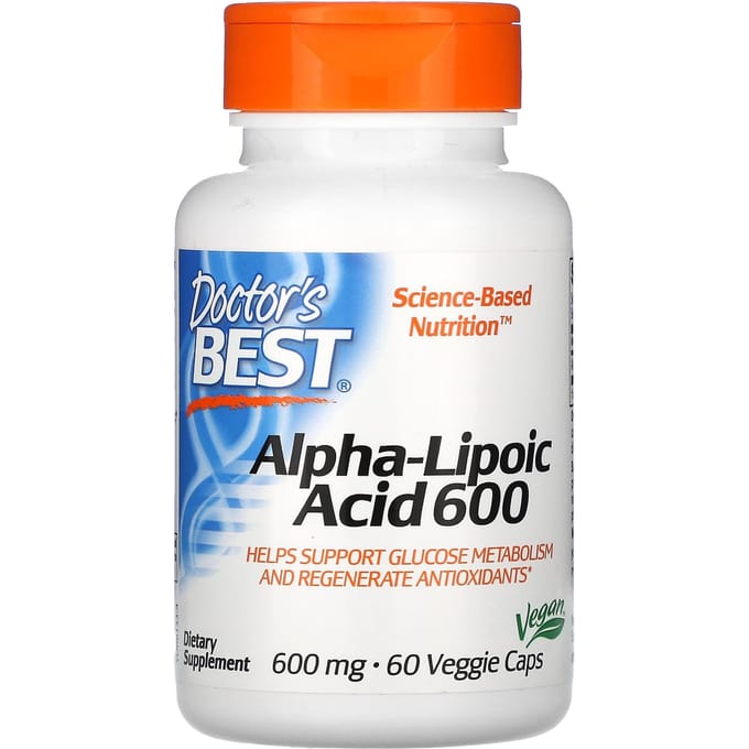 Doctor's Best, Acide Alpha-Lipoïque 600, 600mg, 60 Capsules Végétales