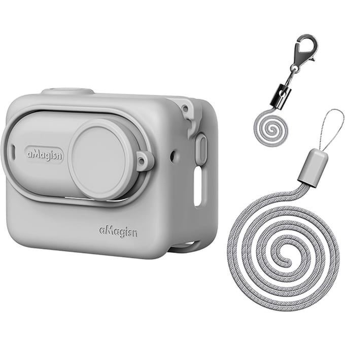 aMagisn Sportcamera Siliconen Beschermhoes Cover met Lanyard Nekband Schokbestendig grijs
