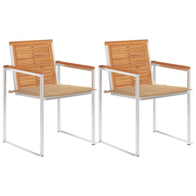 vidaXL - Tuinstoelen - 2 - st - met - kussens - massief - acaciahout - en - staal