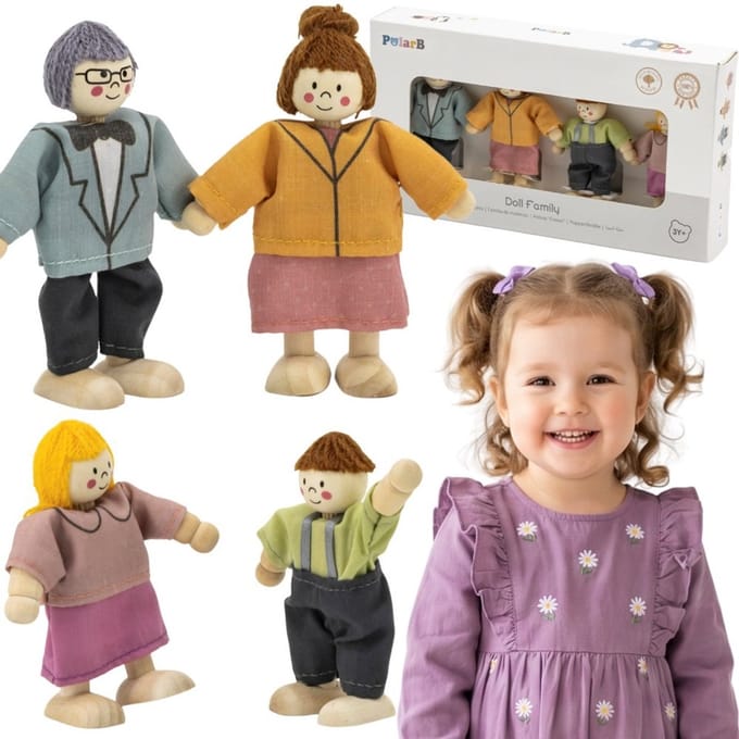 Viga Set Houten Poppen Met Stoffen Kleding 4 Stuks - UNI