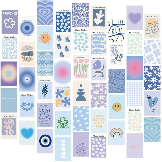 50 Delicate Blauwe Wandcollage Set - Aesthetische Posters voor Tienermeisjeskamer Decor