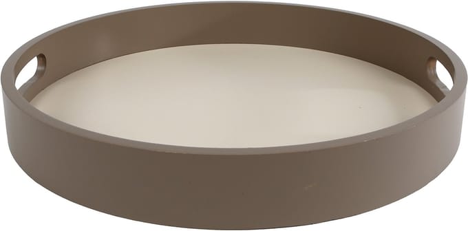 Dienblad Bjarne rond off-white/taupe hout 30x30x4cm.