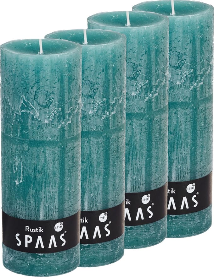 Spaas Rustieke Stompkaarsen 70/190 mm - Smaragdgroen - circa 95u - 4 kaarsen